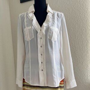 VINTAGE WITE HOUSE/BLACK MARKET 100% Silk Ivory Long Sleeve Blouse Sz 8